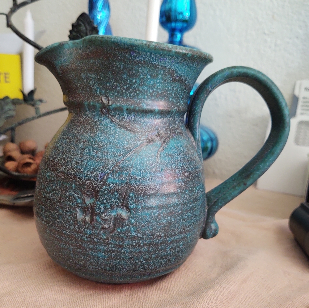 Pottery Pitcher Clay Ceramic  Water Coffee Glazed Blue Semi gloss finsh - Picture 7 of 7